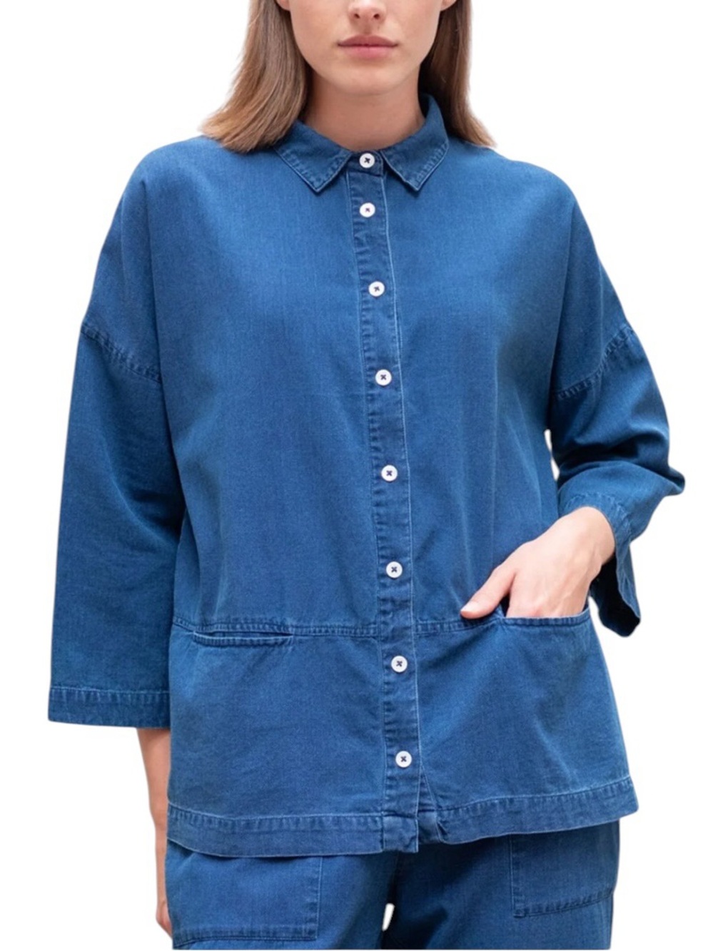 Bibico Anya jacket denim blue 3/4 sleeve cotton button down excellent condition
